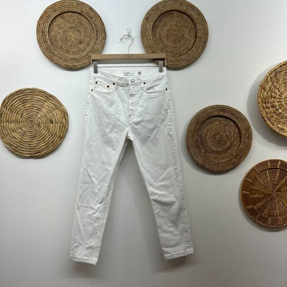 Re/Done White Button Fly High Waist High Rise Ankle Crop Jeans Denim 27